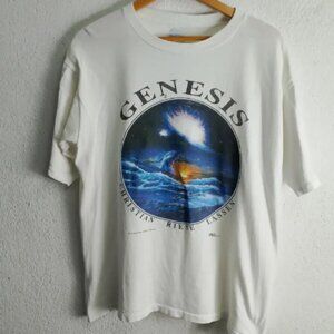 Vintage Genesis Christian Riese Lassen Marine Art Sea Graphic White T-Shirt